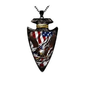 Patriotic USA American Flag and Eagle Arrowhead Design Black Unisex Necklace